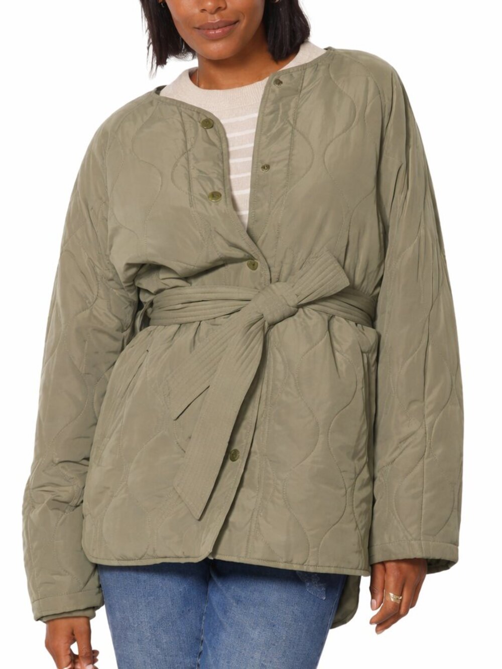 Evereve Olive Green Quilted Belted Puffer Jacket
